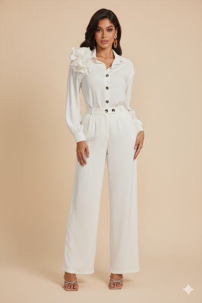 TOPS 9309 - Solid Color Matching Pants Set (BLANCO)